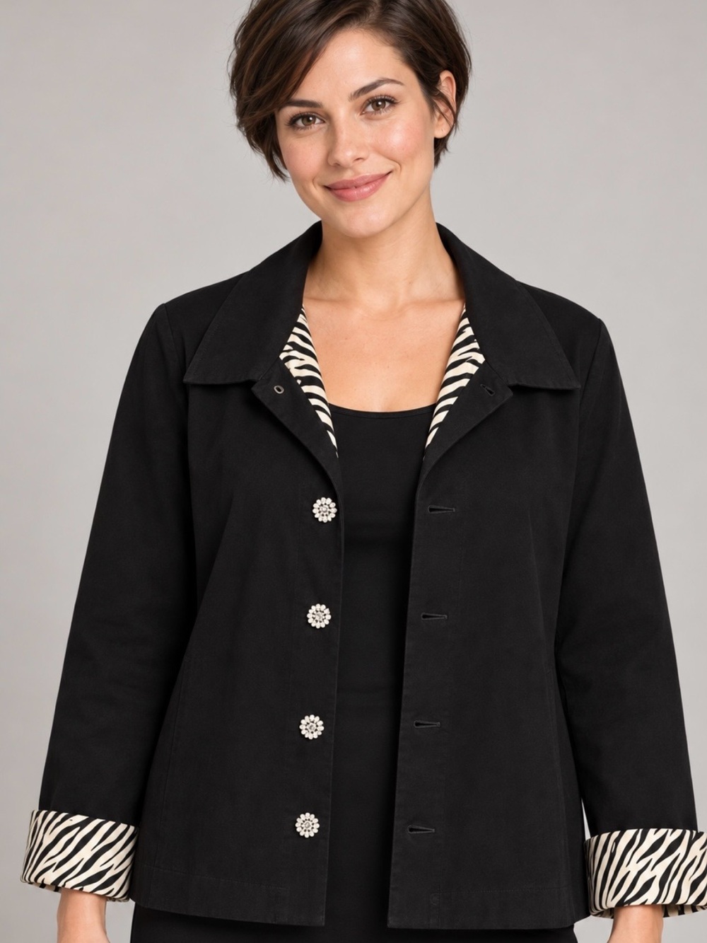 Westbound Black Womens Jacket with Zebra Trim size 12